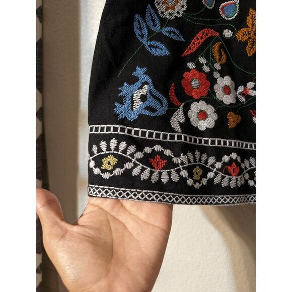 Zara BBWM Black Floral Embroidered Bohemian Mini Skirt Large - Picture 4 of 8